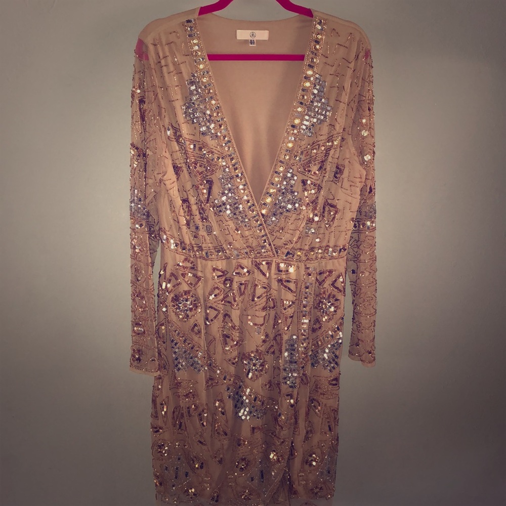Sequin Faux Wrap Dress 14